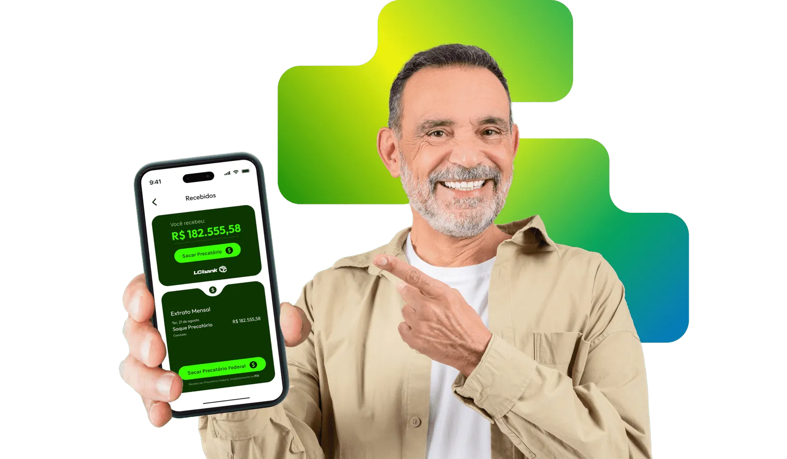 Homem mostrando o valor do seu Precatório Federal