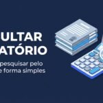 Consultar precatório: ilustração de documentos, calculadora e lupa para pesquisa de precatório pelo nome.